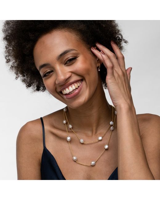 Dower & Hall Metallic Long Baroque Luna Pearl Chain Necklace