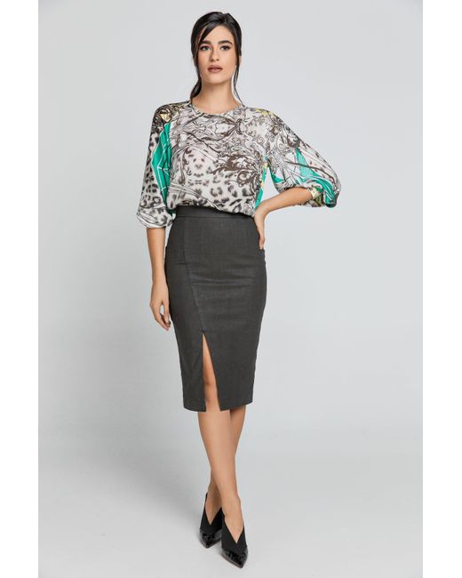 Conquista Multicolor Print Top With Bishop Sleeves