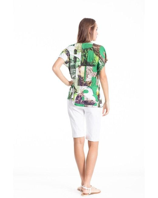 Conquista Green Slit Detail Short Sleeve Top