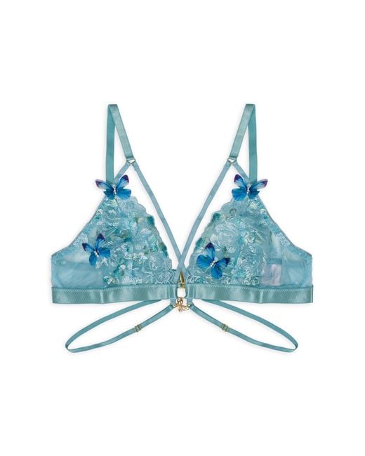 Empress Mimi Blue Madame X Lace Strappy Bralette With Butterfly Detail