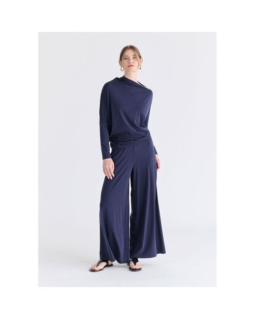 Paisie Blue Asymmetric Draped Lyocell Jersey Top