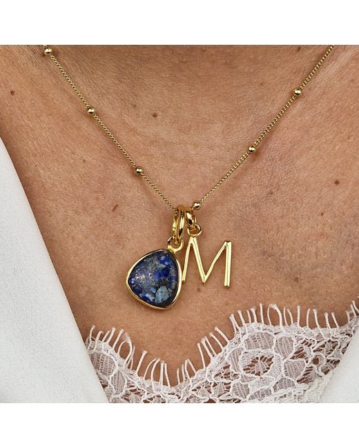 Harfi Metallic Vermeil Plated Lapis Lazuli September Birthstone Initial Pendant Necklace