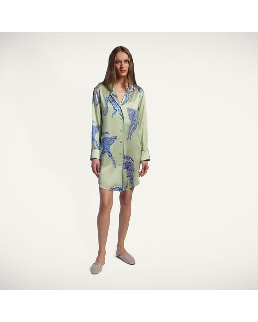 Piola Blue Oversized Silk Sleep Shirt