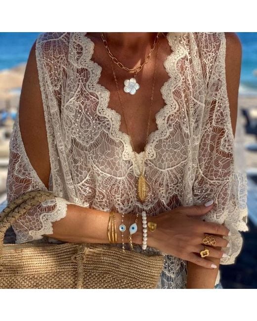 Lexi Jewelry Metallic Mother Of Pearl Sea Flower Necklace