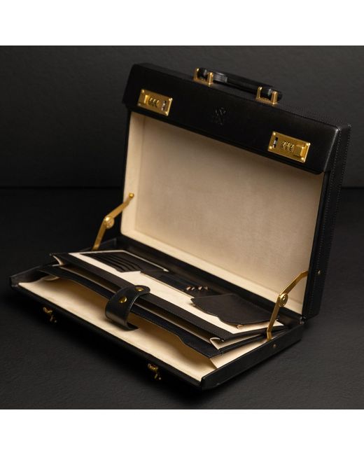 Time Resistance Black Leather Attaché Case Briefcase for men