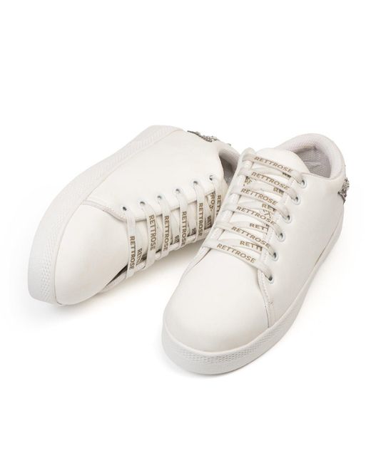 Rettrose White Lexi Luxury Suede Handmade Embellished Tennis Shoe