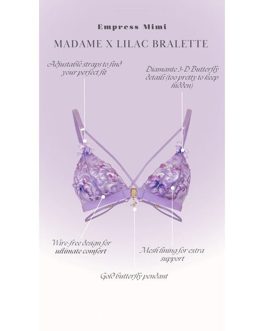 Empress Mimi Purple Madame X Lilac Lace Strappy Bralette With Butterfly Detail