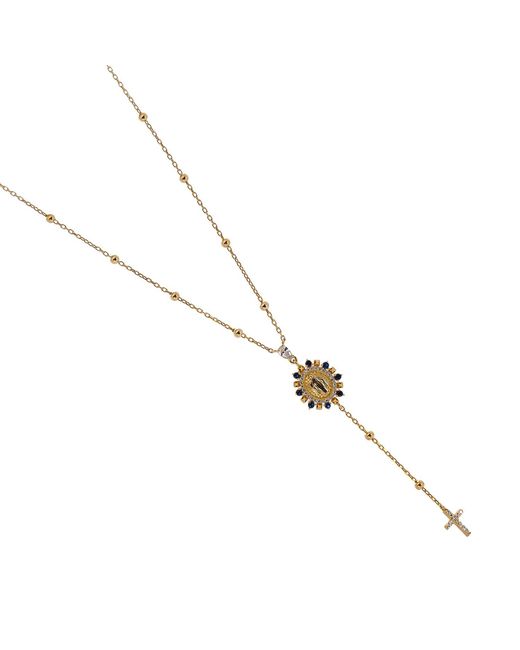 Ebru Jewelry Metallic Sapphire & Diamond Virgin Marry & Cross Pendant Chain Necklace
