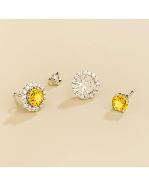 Juvetti Metallic Floret Earrings Set With Sapphire & Diamond