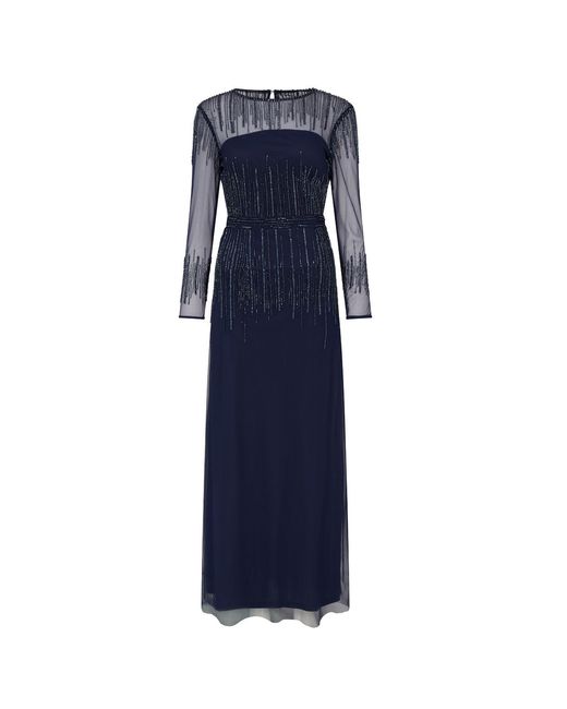 Raishma Blue Laurel Featuring Sheer Long Sleeves & Delicate Vertical Lines Of Embroidery