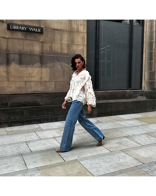 Chanel Joan Elkayam Blue Mirror Dots Detailed Straight Leg Jeans