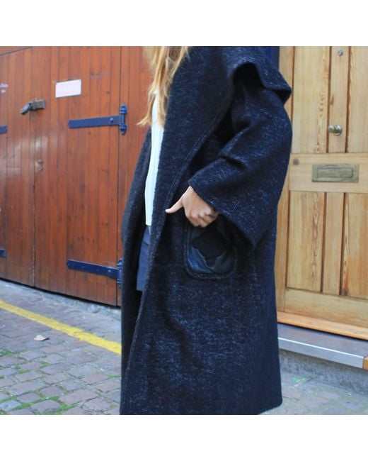 Boutique Kaotique Black Moroccan Oversized Wool Coat With Embroidered Pockets