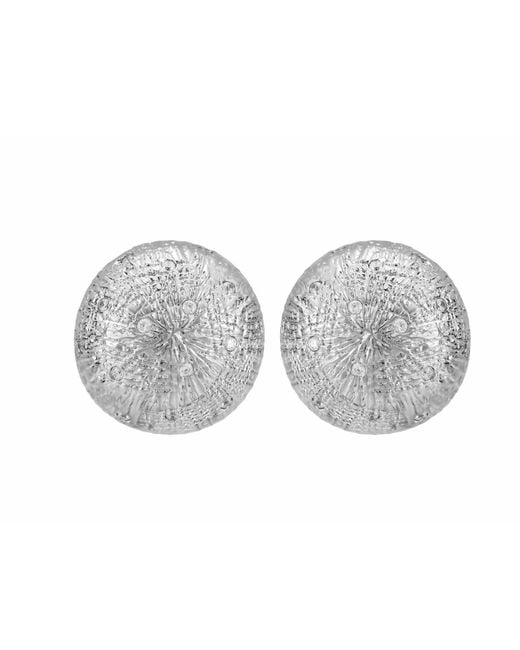 Onewildone Gray Delusional Optimism Vintage Textured Large Round Crystal Dome Earrings
