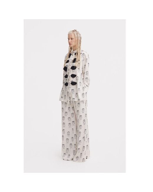 Julia Allert Black Neutrals Art Print Longline Tie Front Blouse – Ivory