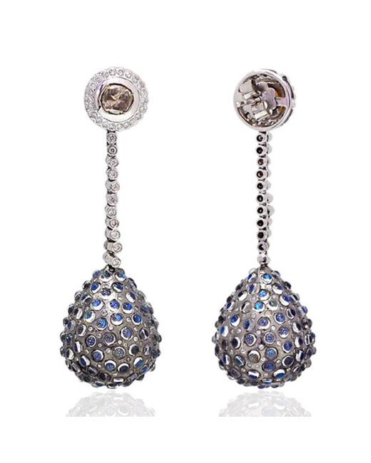 Artisan White 18k Gold Silver With Moonstone & Diamond Drop Shape Dangle Earrings