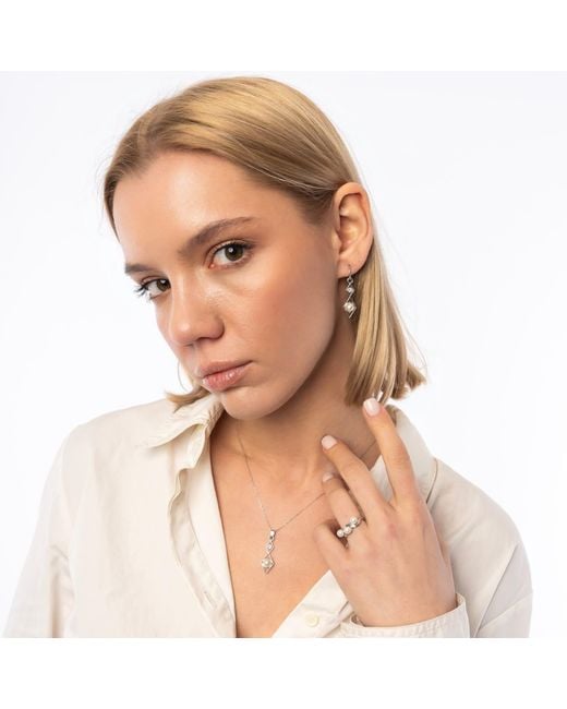 Spero London Metallic Sterling Rhombus 3D Pearl Necklace