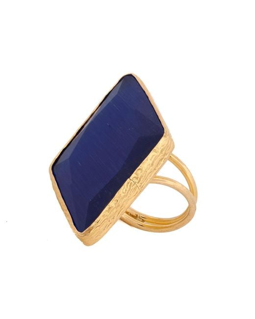Ebru Jewelry Blue Stylish Cat Eye Stone Chunky Ring