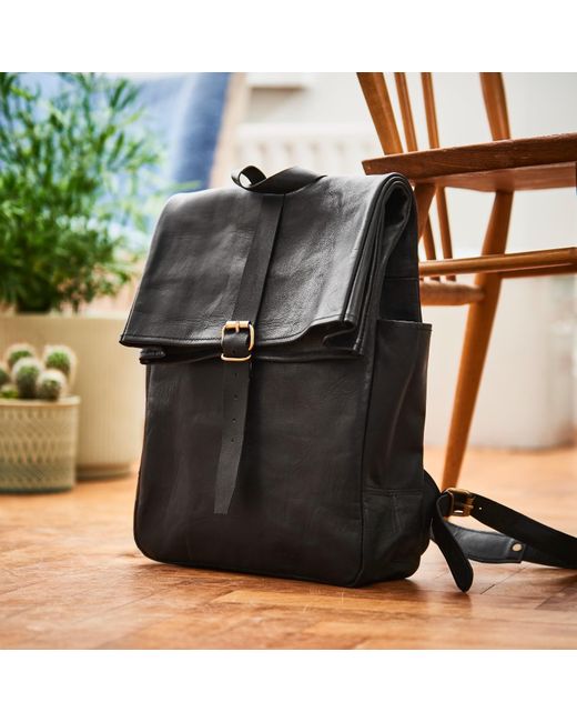 VIDA VIDA Black Leather Roll Top Backpack