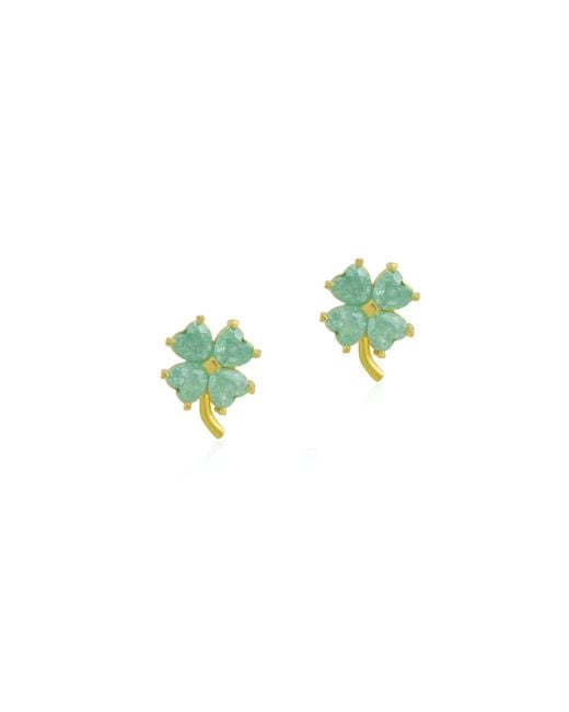Spero London Green Four Leaves Clover Sterling Silver Stud Earring