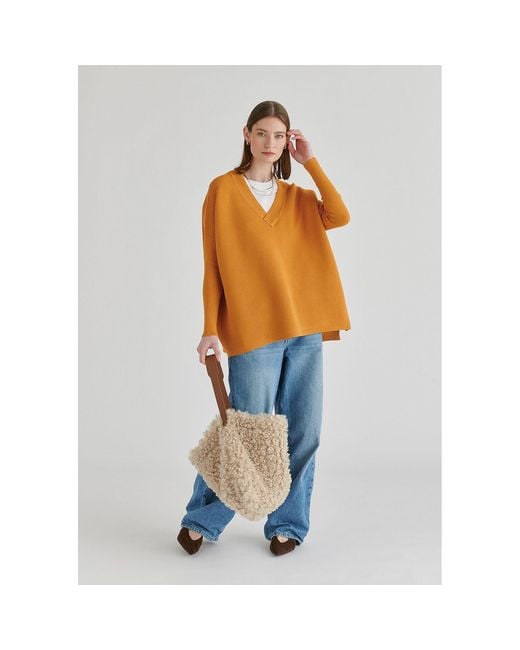 Paisie Orange V-Neck Ribbed Jumper