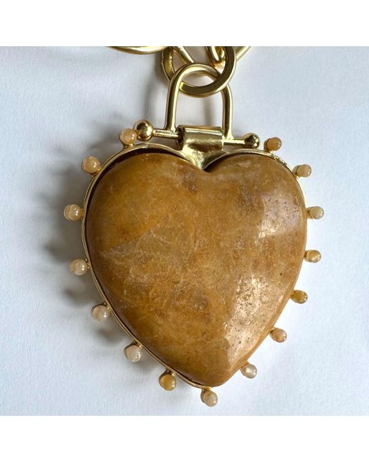 Rare Matters Jewelry Metallic Luxe Golden Jasper Beaded Heart Pendant Necklace