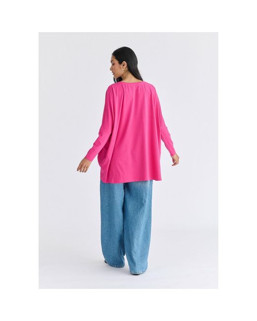 Paisie Pink Wide Neck Oversized Lyocell Jersey Top