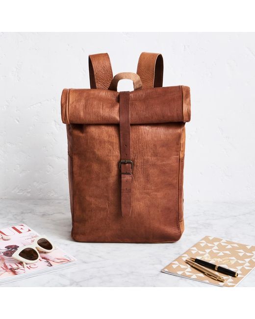 VIDA VIDA Brown Vida Vintage Leather Roll Top Backpack