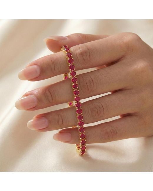 Genevive Jewelry Pink Genevive Sterling Plated With Ruby Cubic Zirconia Tennis Bracelet