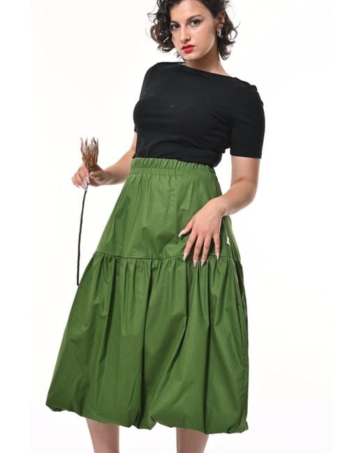 Frock Tales Green Mylar Puffball Midi Skirt