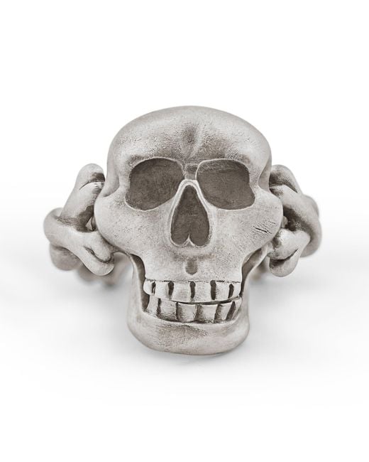Snake Bones Metallic Skull & Crossbones Ring With Hinged Jaw