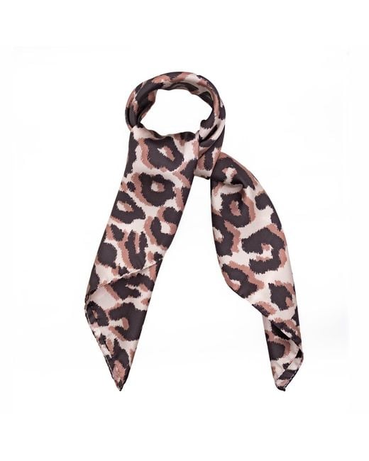 Lamberty Munich Brown Neutrals Smooth Cheetah Italian Mulberry Silk Scarf Dark