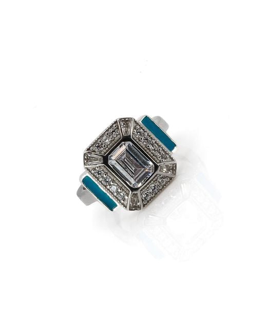 Ebru Jewelry Blue Turquoise Enamel & Diamond Sterling Ring