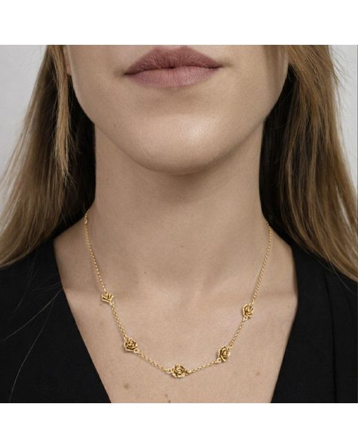 Unaloe Metallic Floral Rose Necklace Vermeil – Romantic Artisan Necklace – Jewelry For