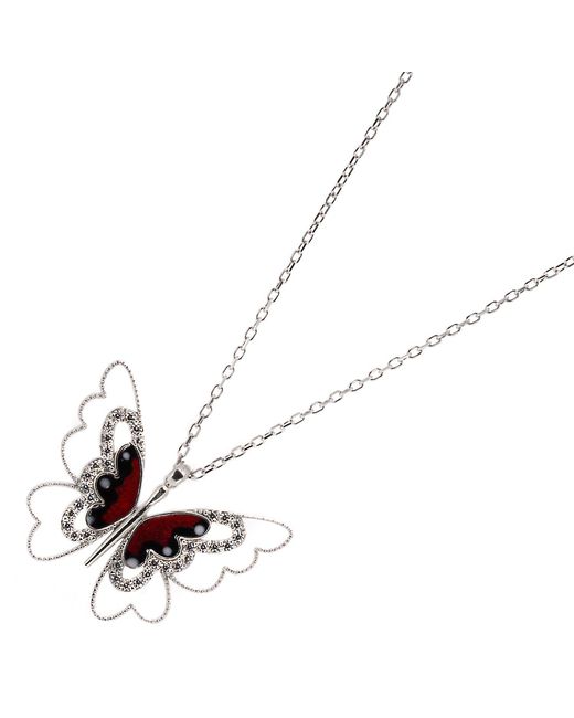 Ebru Jewelry Metallic Sterling Silver Peace Red Butterfly Necklace