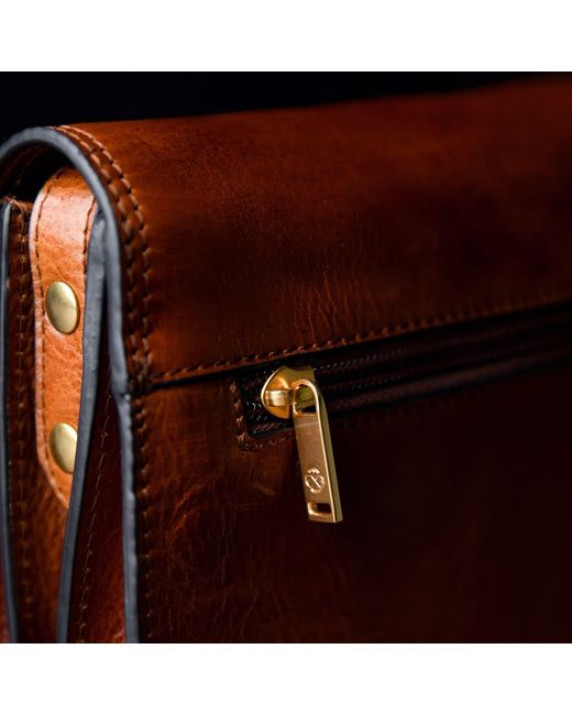 Time Resistance Brown Cognac Leather Saddle Bag For