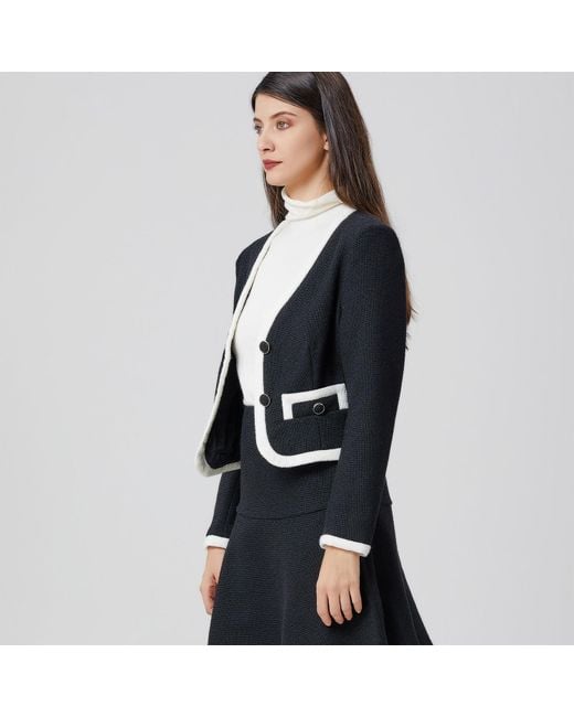 Smart and Joy Black Contrasting Bias Short Jacket