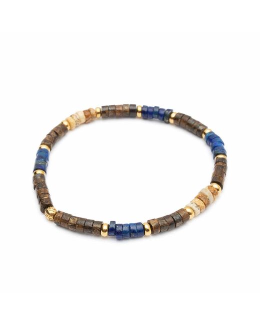 Nialaya Blue Wristband With Lapis, Jasper, And Coconut Heishi Beads for men