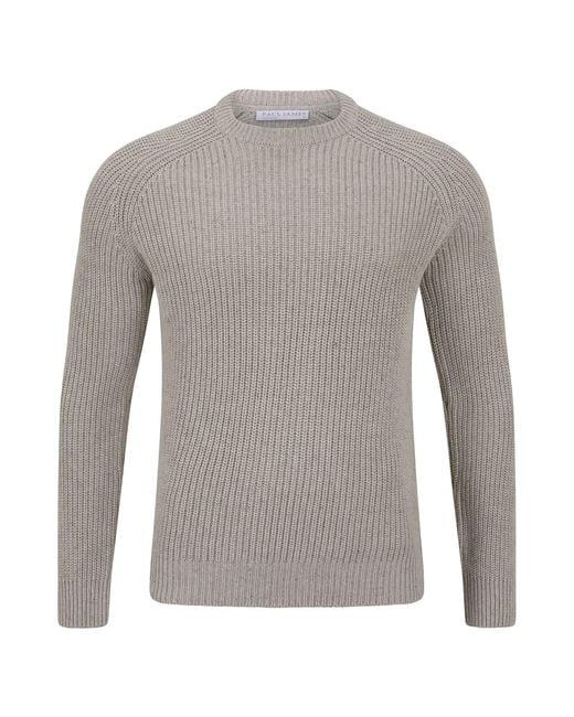 Paul James Knitwear Gray Cotton Clark Fisherman Rib Knit Jumper for men