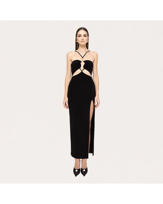 Nissa Black Cut-Out Jersey Midi Dress