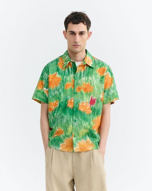 Thinking Mu Green Crayon Paddy Flower Shirt for men