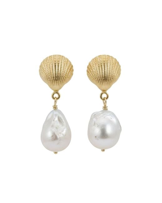 LINYA JEWELLERY Metallic Seashell Baroque Pearl Dangle Earrings