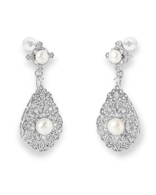 Pearls of the Orient Online Metallic Stella Vintage Style Pave Drop Earrings With Cultured Freshwater Pearls