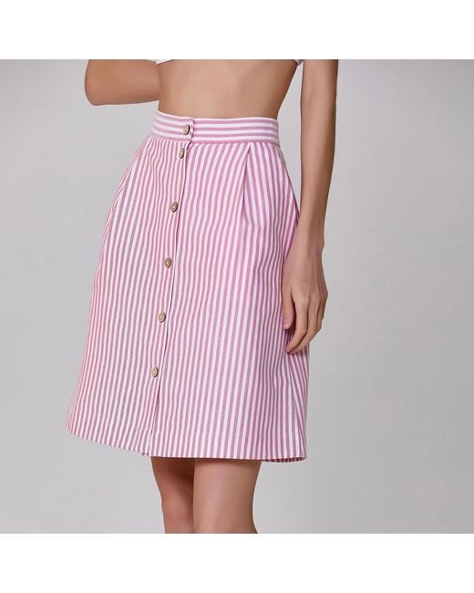 Smart and Joy Pink Striped Short Skirt Buttoned