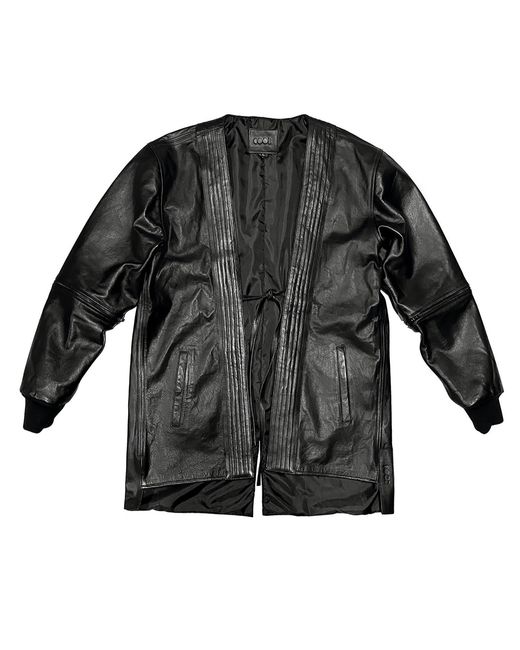 COOL Creative Black Leather Bomber Kimono for men