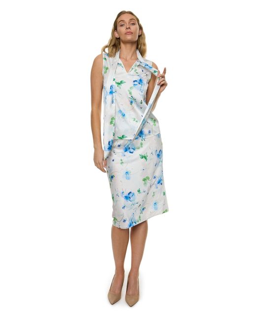 Carloslines Blue Bow Tie Sleeveless Blouse