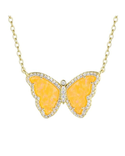 KAMARIA Metallic Opal Butterfly Necklace With Crystals