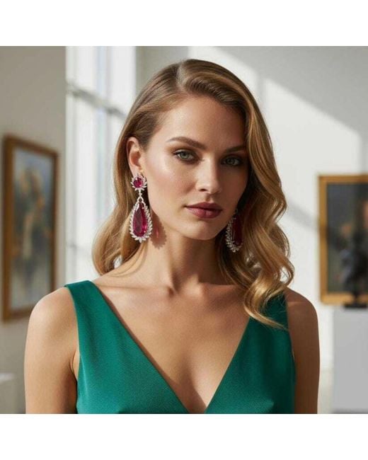Meraki by Rashmi Bajaj Pink Larmes Cubic Zirconia Dangle Earrings