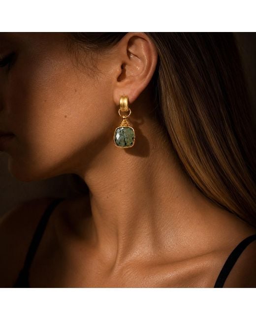 By Ozge Green Mystic Labradorite Plated Natural Stone Drop Earrings