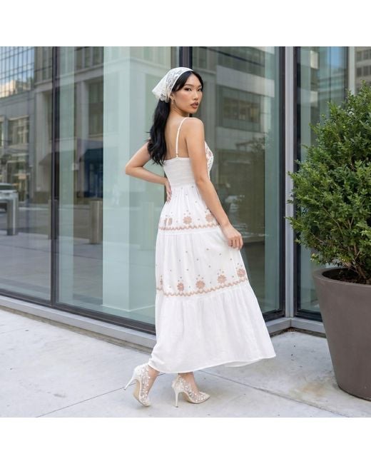 Modenaire White Embroidered Maxi Dress Tiered Form