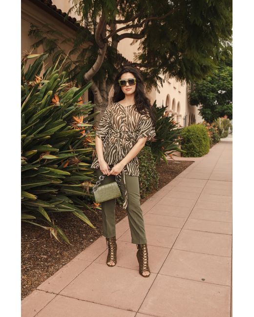 Jennafer Grace Green Neutrals Liana Safari Wrap Blouse Tunic